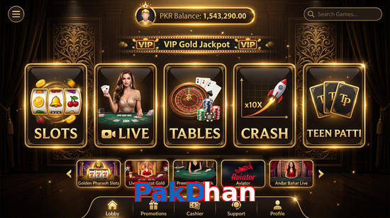 Main screen of PakDhan casino page for PK players