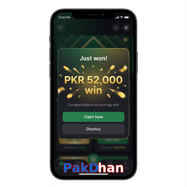 Main screen of PakDhan win page for PK players